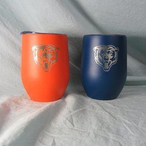 TWO 14 oz blue & orange chicago bears logo tumbler unused Memory Company (w1877)